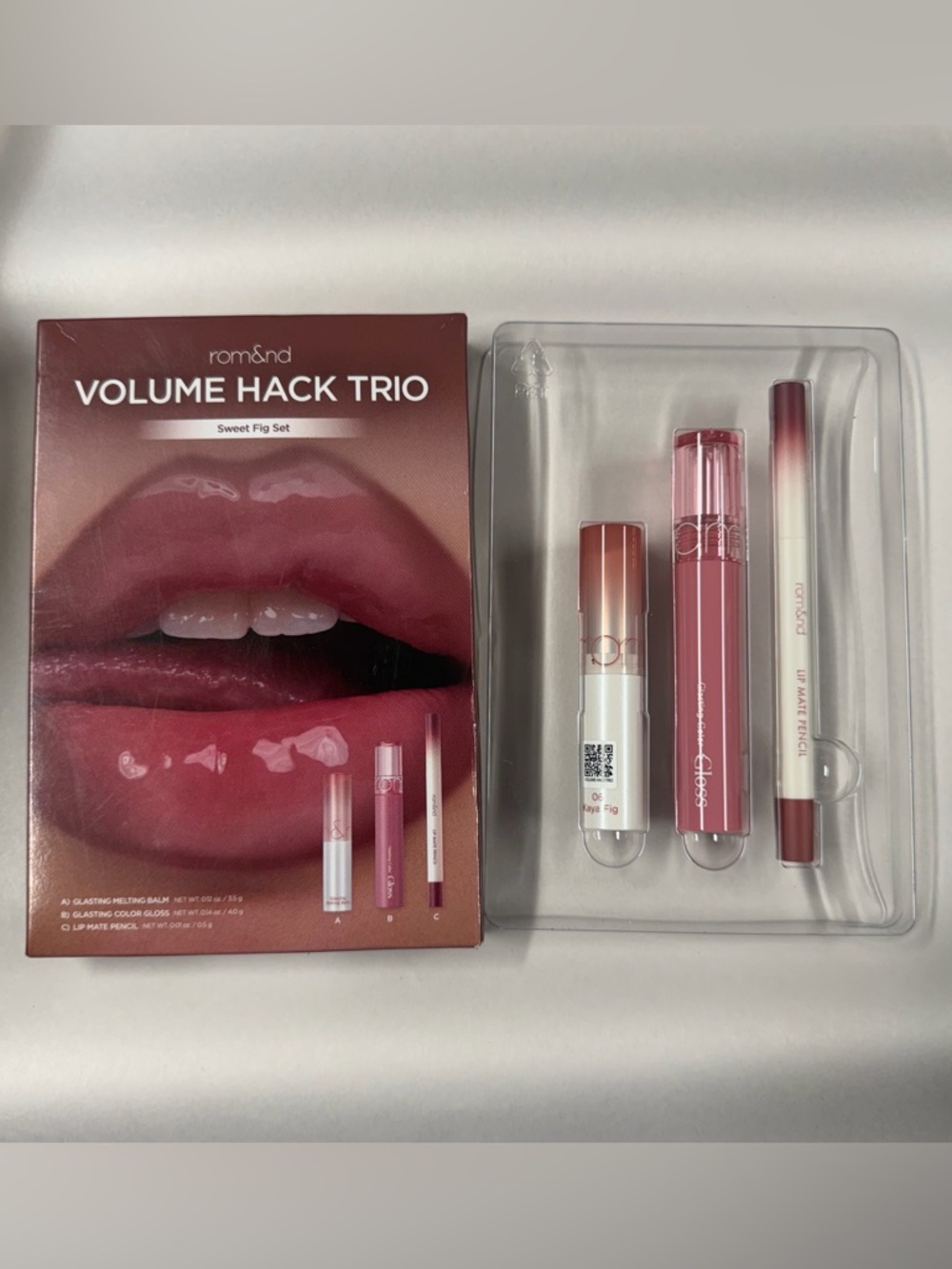 Rom&nd K Beauty Volume Hack Trio Lip Set In Sweet Fig NIB